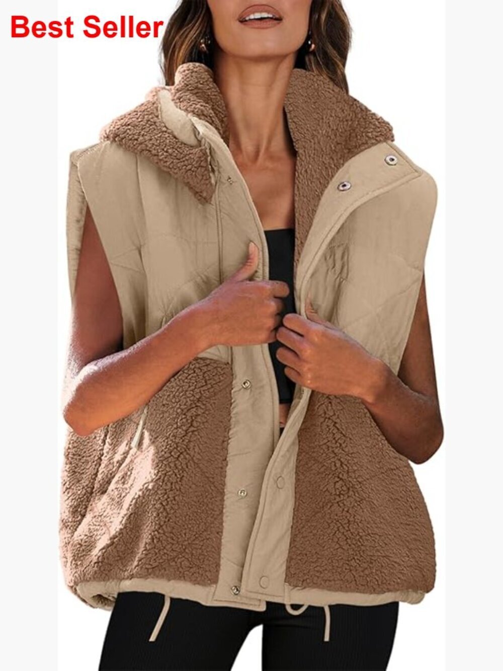 Faux Fur Sherpa Vest Oversized Quilted Hooded Puffer with Pockets